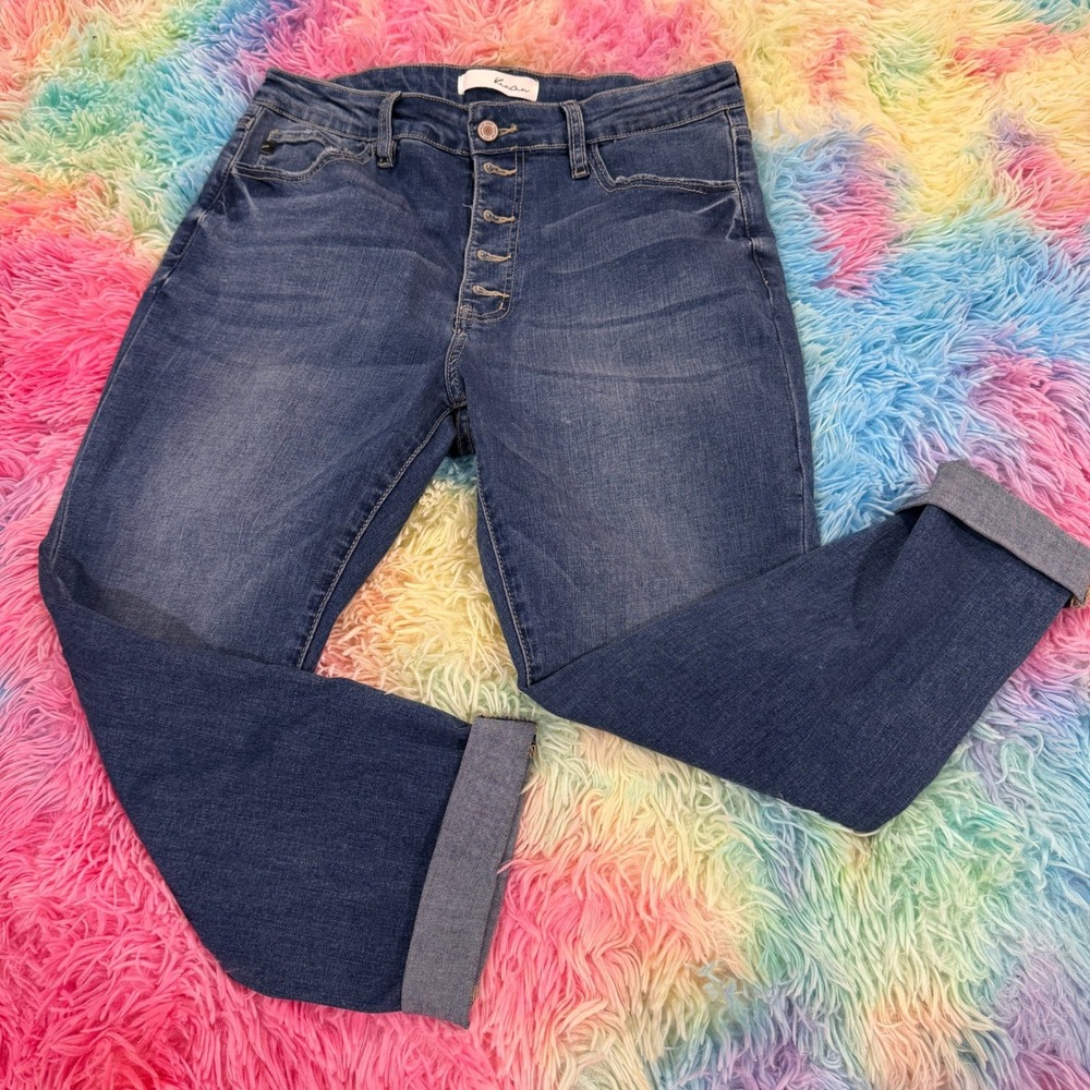 KanCan High Rise Capri Button Fly Jeans Womens 12 Blue Medium Wash Skinny